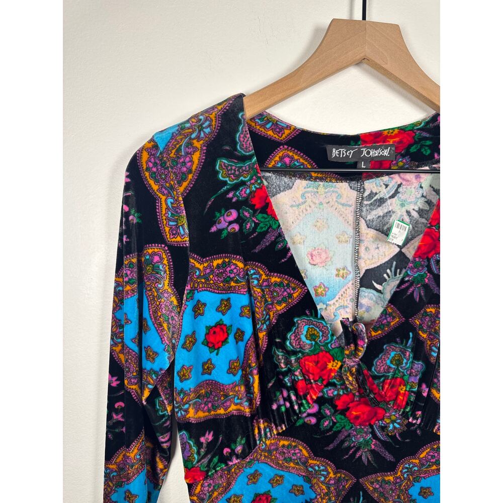 Betsey Johnson VINTAGE Velvet Floral Patchwork Print Mini Dress - Picture 4 of 7